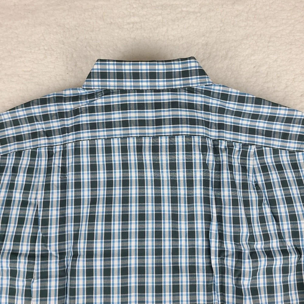 Banana Republic Shirt Mens XL Blue Dark Green Plaid Tailored Fit Dress Button Up